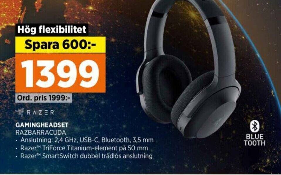 Power RAZER GAMINGHEADSET RAZBARRACUDA erbjuda