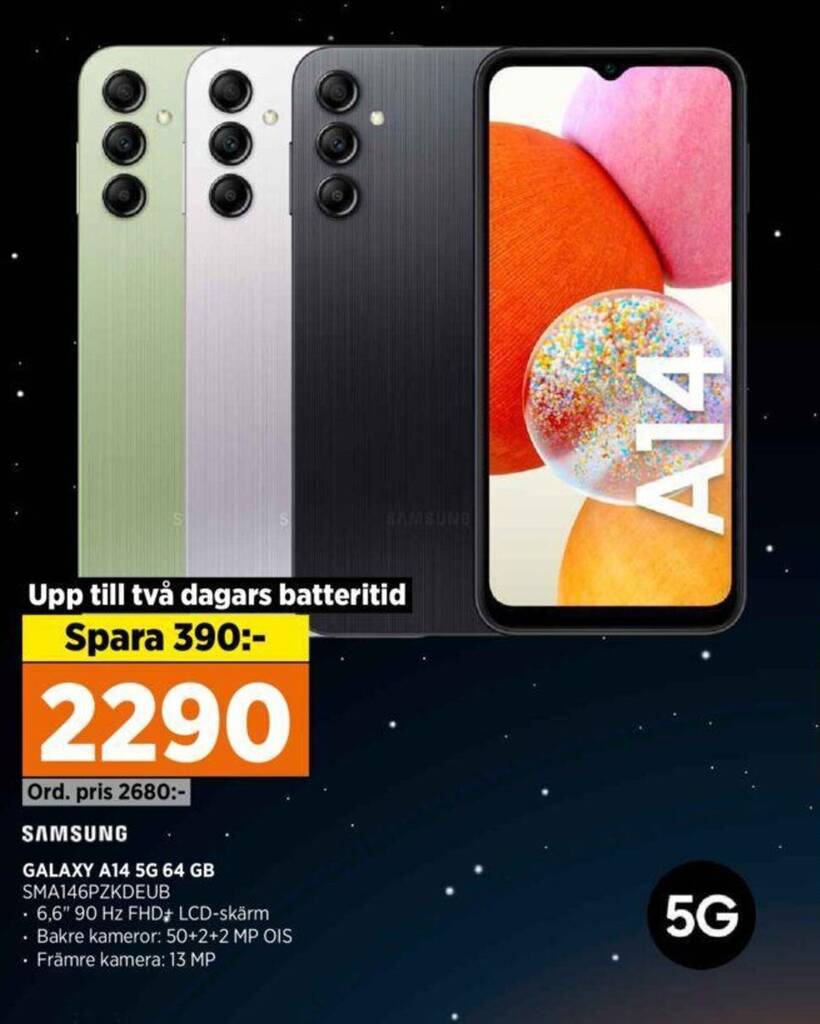 Power SAMSUNG GALAXY A14 5G 64 GB SMA146PZKDEUB erbjuda