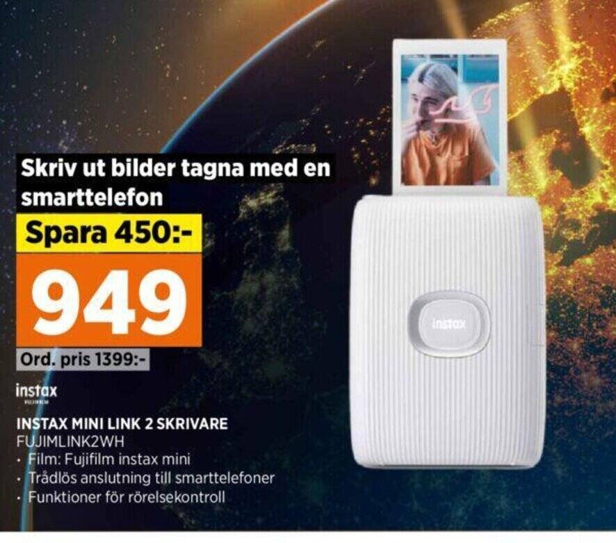 Power INSTAX MINI LINK 2 SKRIVARE FUJIMLINK2WH erbjuda