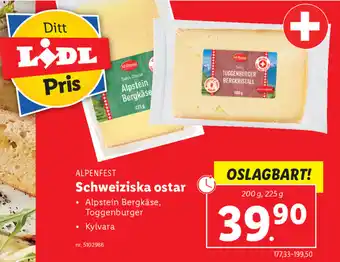 Lidl Alpenfest Schweiziska Ostar 200g, 225 g erbjuda