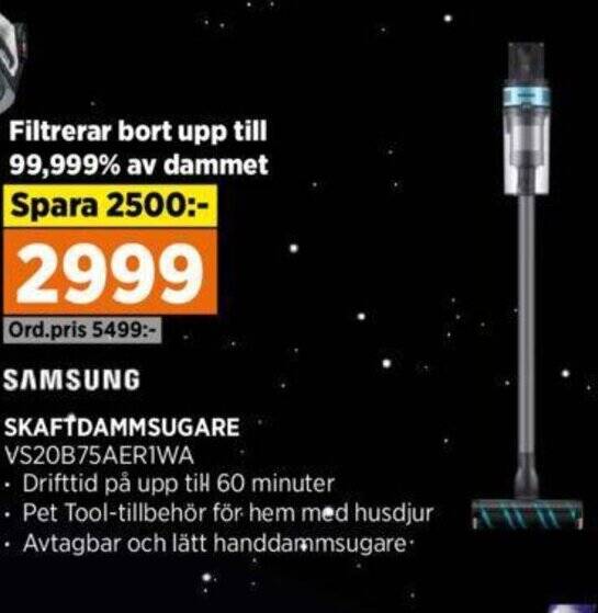 Power SAMSUNG SKAFTDAMMSUGARE VS20B75AERIWA erbjuda