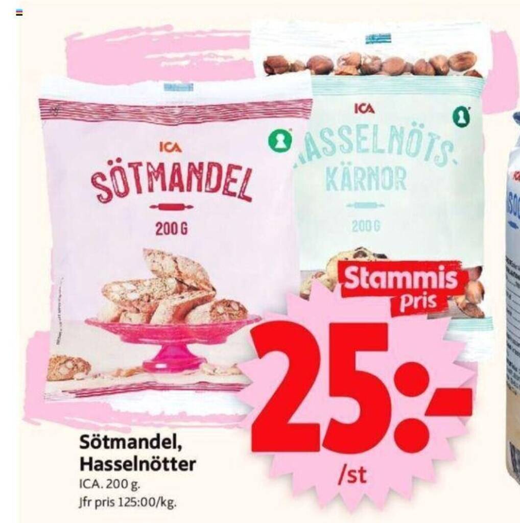 ICA Supermarket Sötmandel, Hasselnötter ICA erbjuda