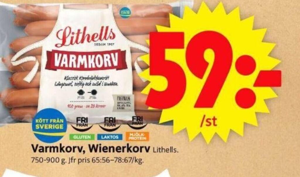 ICA Supermarket Varmkorv, Wienerkorv Lithells erbjuda