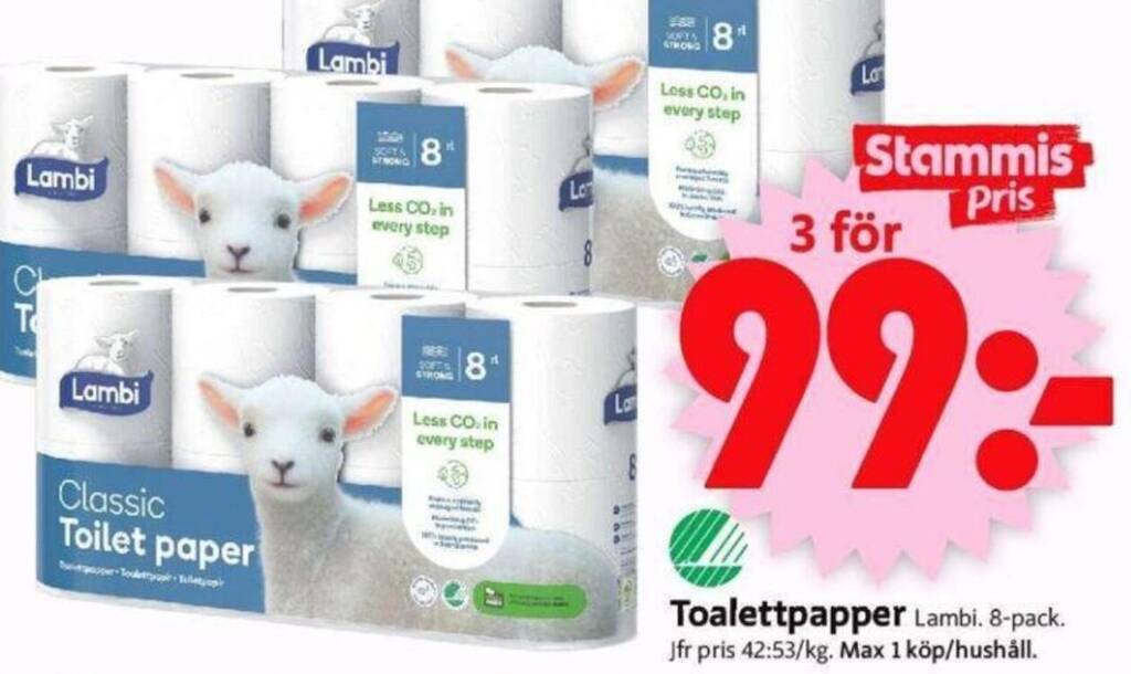 ICA Supermarket Toalettpapper Lambi. 8-pack. erbjuda