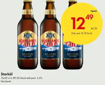 Snabbgross Starköl 15x50 cl à 187,35/back exkl pant. 5,3%. Norrlands erbjuda