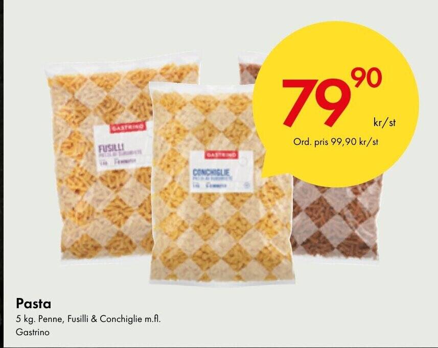 Snabbgross Pasta 5 kg. Penne, Fusilli & Conchiglie m.fl. Gastrino erbjuda