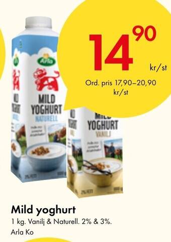 Snabbgross Mild yoghurt 1 kg. Vanilj & Naturell. 2% & 3%. Arla Ko erbjuda