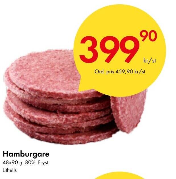 Snabbgross Hamburgare 48x90 g. 80%. Fryst. Lithells erbjuda