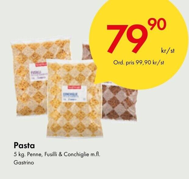 Snabbgross Pasta 5 kg. Penne, Fusilli & Conchiglie m.fl. Gastrino erbjuda