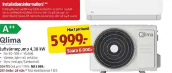 Jula Qlima Luftvärmepump 4,38 kW erbjuda