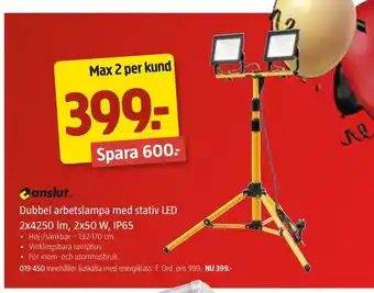 Jula Dubbel arbetslampa med stativ LED 2x4250 lm, 2x50 W, IP65 erbjuda