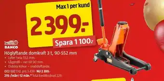 Jula BAHCO Höglyftande domkraft 3 t, 90-552 mm erbjuda