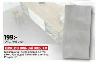 Klinker betong grå 30x60 cm