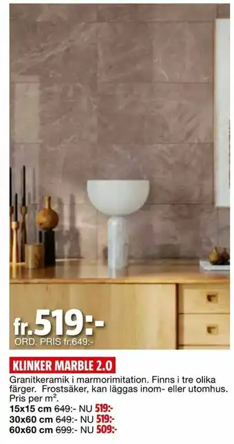 Bauhaus Klinker marble 2.0 erbjuda
