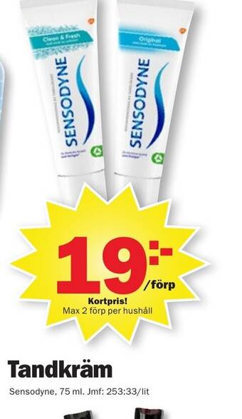 Pekås Tandkräm Sensodyne erbjuda