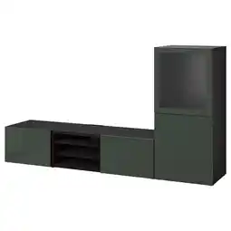 IKEA Bestå tv-förvaring kombination/glasdörrar, svartbrun glassvik/selsviken mörk olivgrön, 240x42x129 cm erbjuda