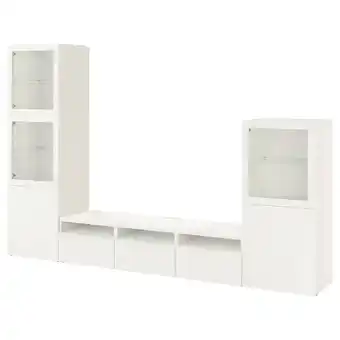 IKEA Bestå tv-förvaring kombination/glasdörrar, vit/lappviken vit klarglas, 300x42x193 cm erbjuda