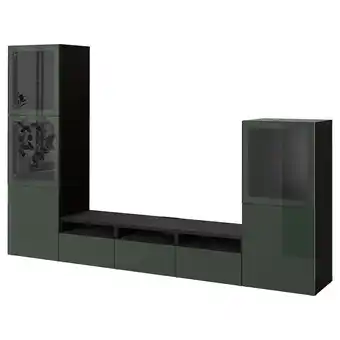 IKEA Bestå tv-förvaring kombination/glasdörrar, svartbrun selsviken/glassvik mörk olivgrön, 300x42x193 cm erbjuda