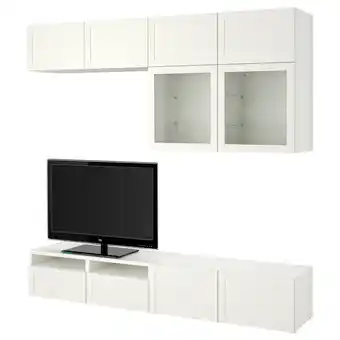 IKEA Bestå tv-förvaring kombination/glasdörrar, vit/hanviken vit klarglas, 240x42x231 cm erbjuda