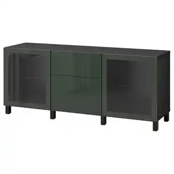 IKEA Bestå förvaring med lådor, svartbrun selsviken/stubbarp/mörk olivgrön klarglas, 180x42x74 cm erbjuda