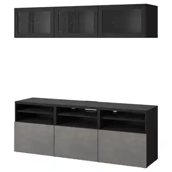 IKEA Bestå tv-förvaring kombination/glasdörrar, svartbrun sindvik/kallviken mörkgrå, 180x42x192 cm erbjuda