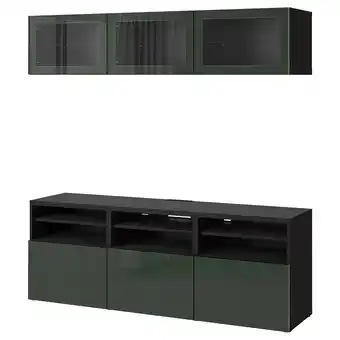 IKEA Bestå tv-förvaring kombination/glasdörrar, svartbrun glassvik/selsviken mörk olivgrön, 180x42x192 cm erbjuda