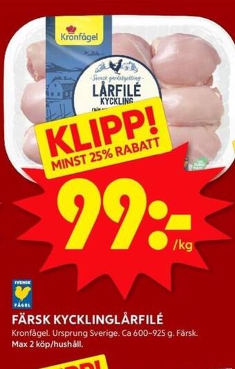 ICA Kvantum Kronfågel kycklinglårfile erbjuda