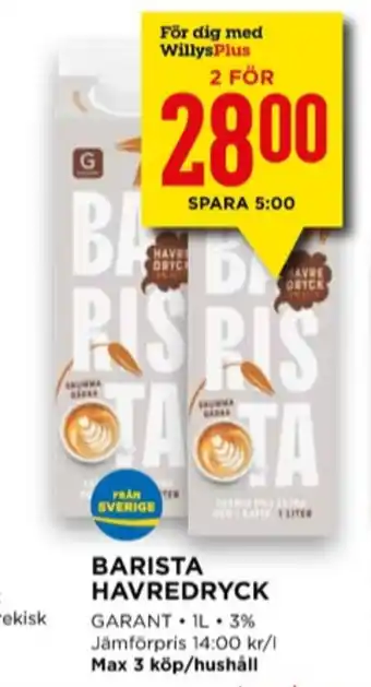 Willys Barista havredryck erbjuda