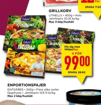 Willys Dafgårds matpajer erbjuda