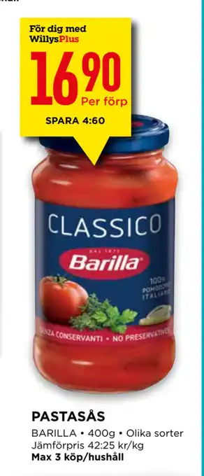 Willys Pastasås erbjuda