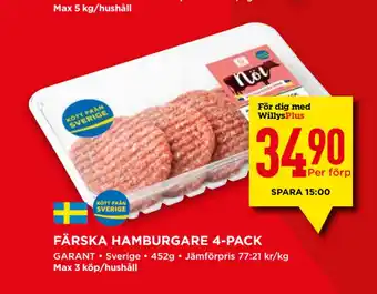 Willys Färska hamburgare 4-pack erbjuda
