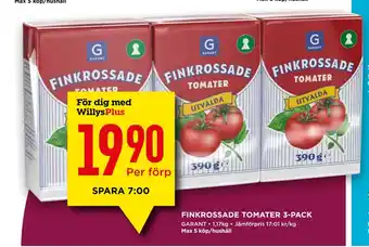Willys Finkrossade tomater 3-pack erbjuda