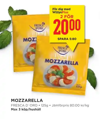 Willys Hemma Mozzarella erbjuda