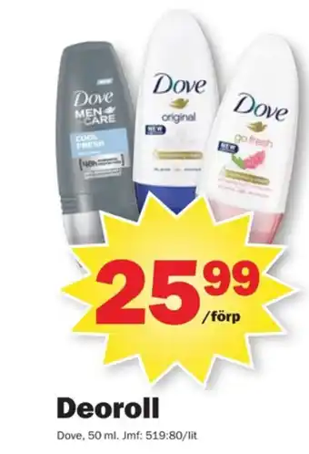 Pekås Dove deodorant roll-on erbjuda