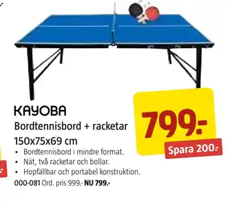 Jula Bordtennisbord + racketar 150x75x69 cm erbjuda
