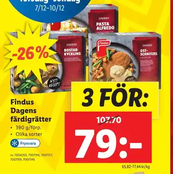 Lidl Findus dagens färdigrätter erbjuda