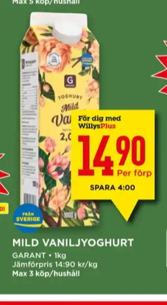 Willys Garant yoghurt erbjuda