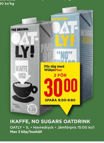 Willys Ikaffe, no sugars oatdrink erbjuda