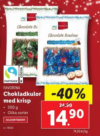 Lidl FAVORINA Chokladkulor med krisp erbjuda