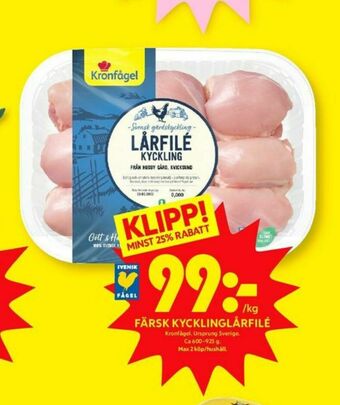 ICA Kvantum Kronfågel Kycklinglårfile erbjuda