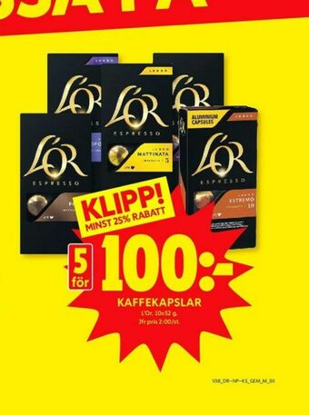 ICA Kvantum L Or Kaffekapslar erbjuda