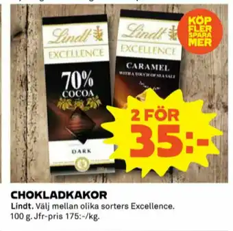 Coop Lindt Excellence Chokladkaka erbjuda