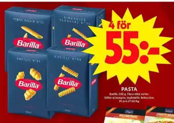 ICA Maxi Barilla pasta sorterad erbjuda