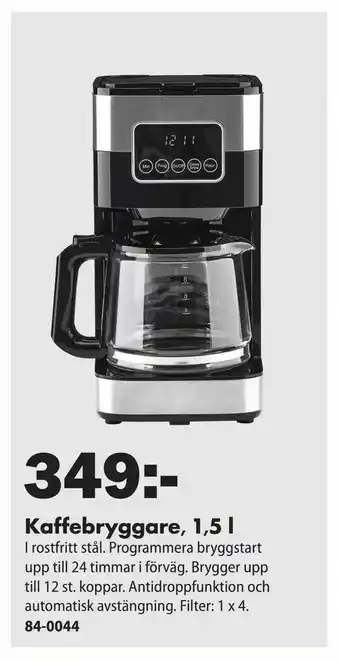 Biltema Kaffebryggare 1 ,5 l erbjuda