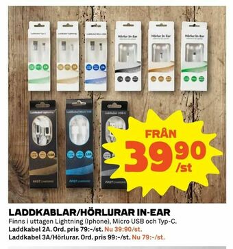 Coop Extra Laddkablar/hörlurar in-ear erbjuda