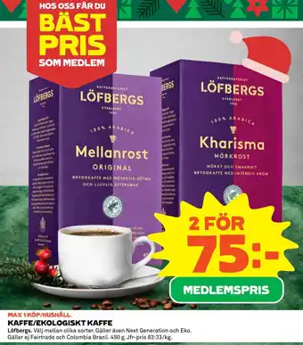 Coop Daglivs Kaffe/ekologiskt kaffe erbjuda
