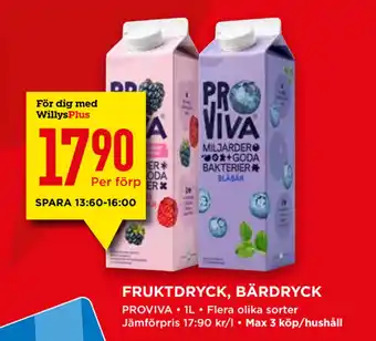 Willys Fruktdryck, bärdryck erbjuda