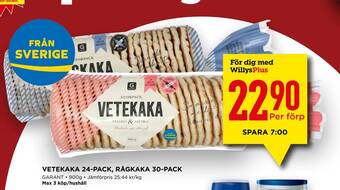 Willys Vetekaka 24-pack, rågkaka 30-pack erbjuda