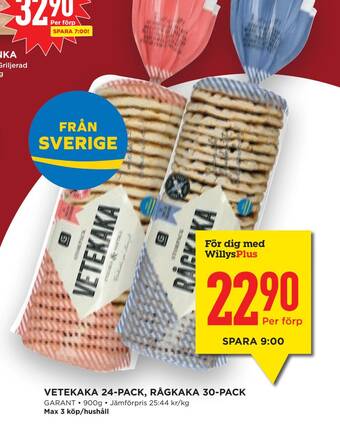 Willys Hemma Vetekaka 24-pack, rågkaka 30-pack erbjuda