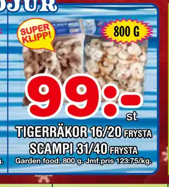 Nya Pulsen Tigerräkor 16/20, scampi 31/40 erbjuda